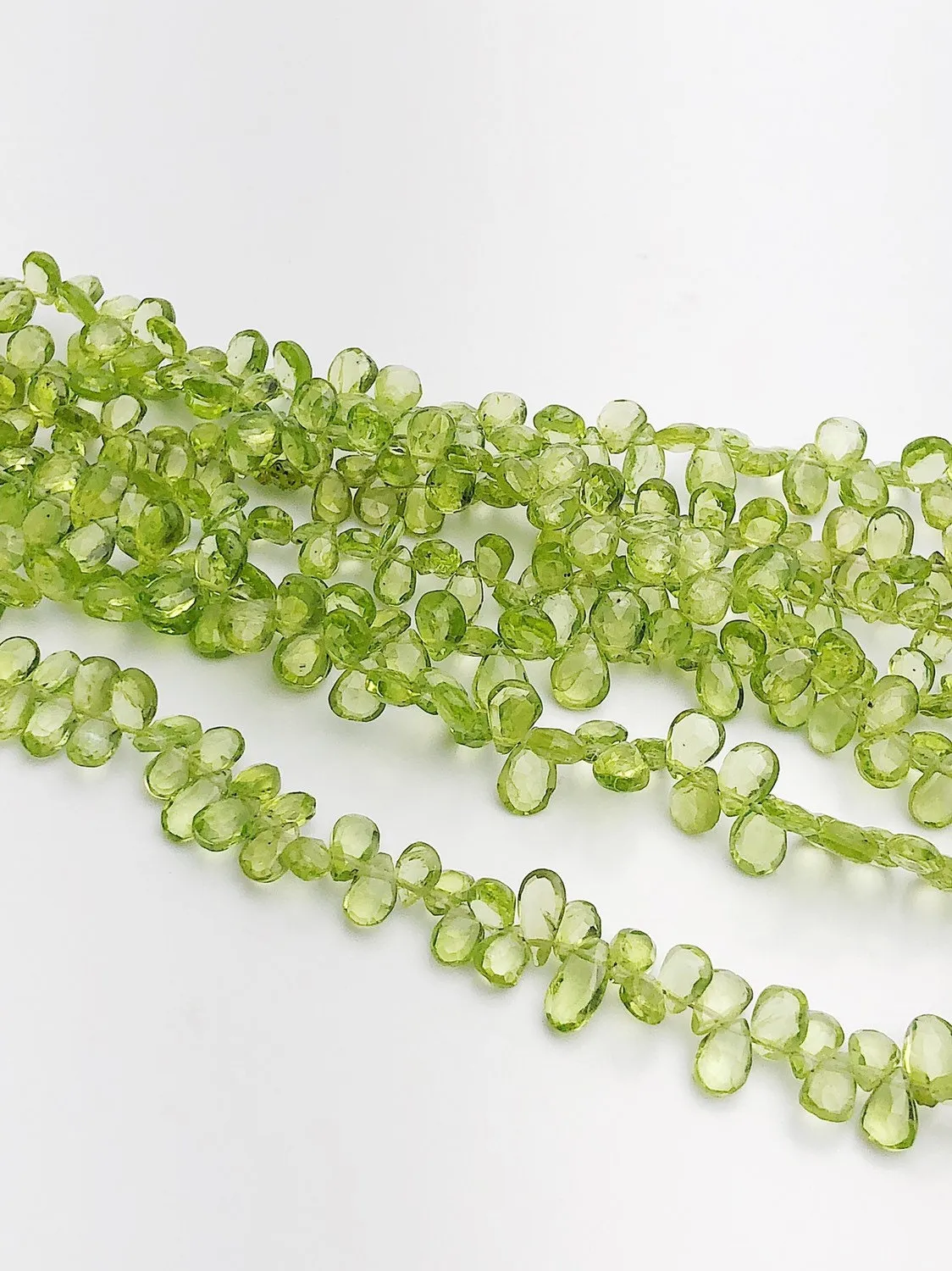 HALF OFF SALE - Peridot Flat Faceted Pear Gemstone Beads, Full Strand, Semi Precious Gemstone, 8"