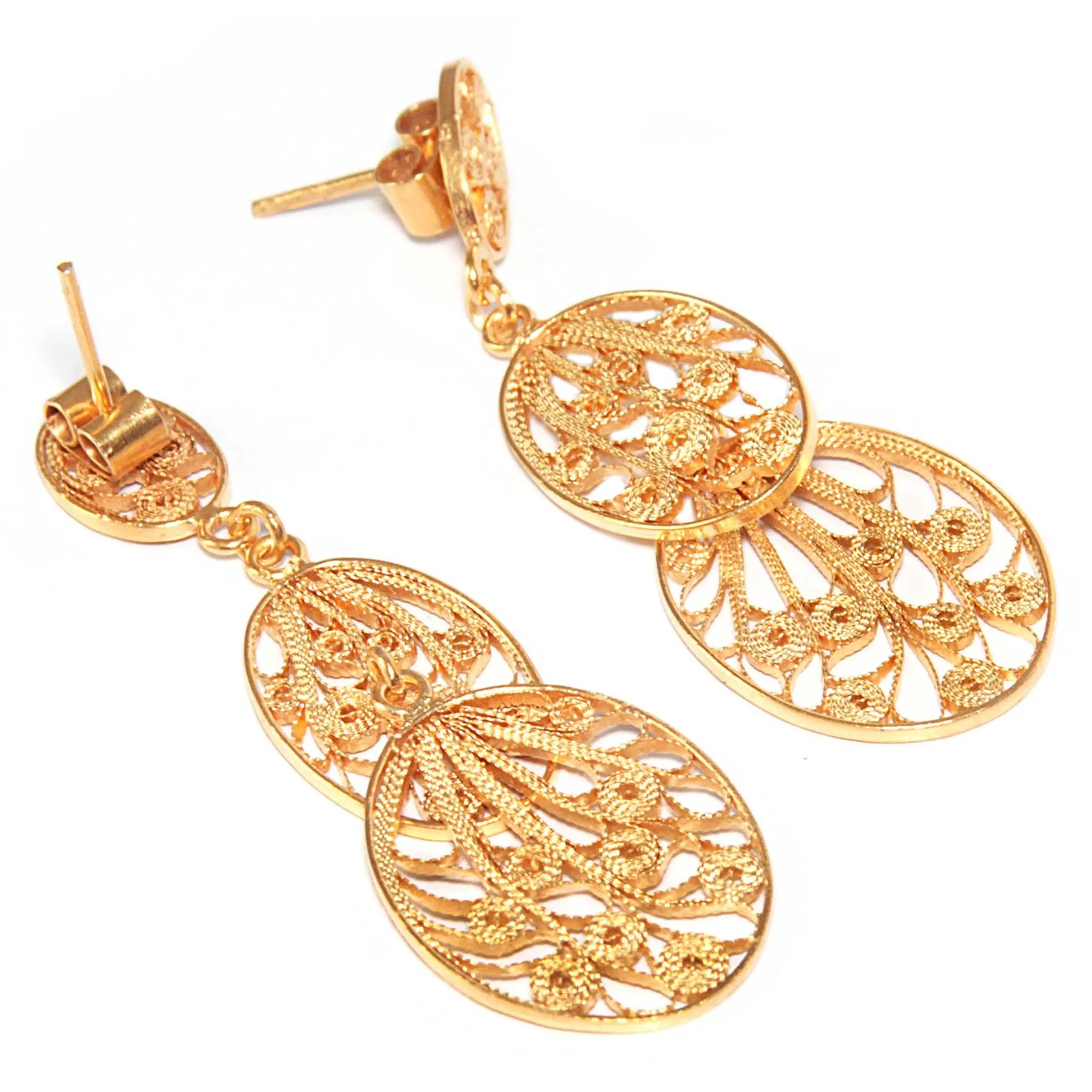 Hand Crafted 21K Gold Plated on Sterling Dangle Earrings - Filigree Beauty | NOVICA