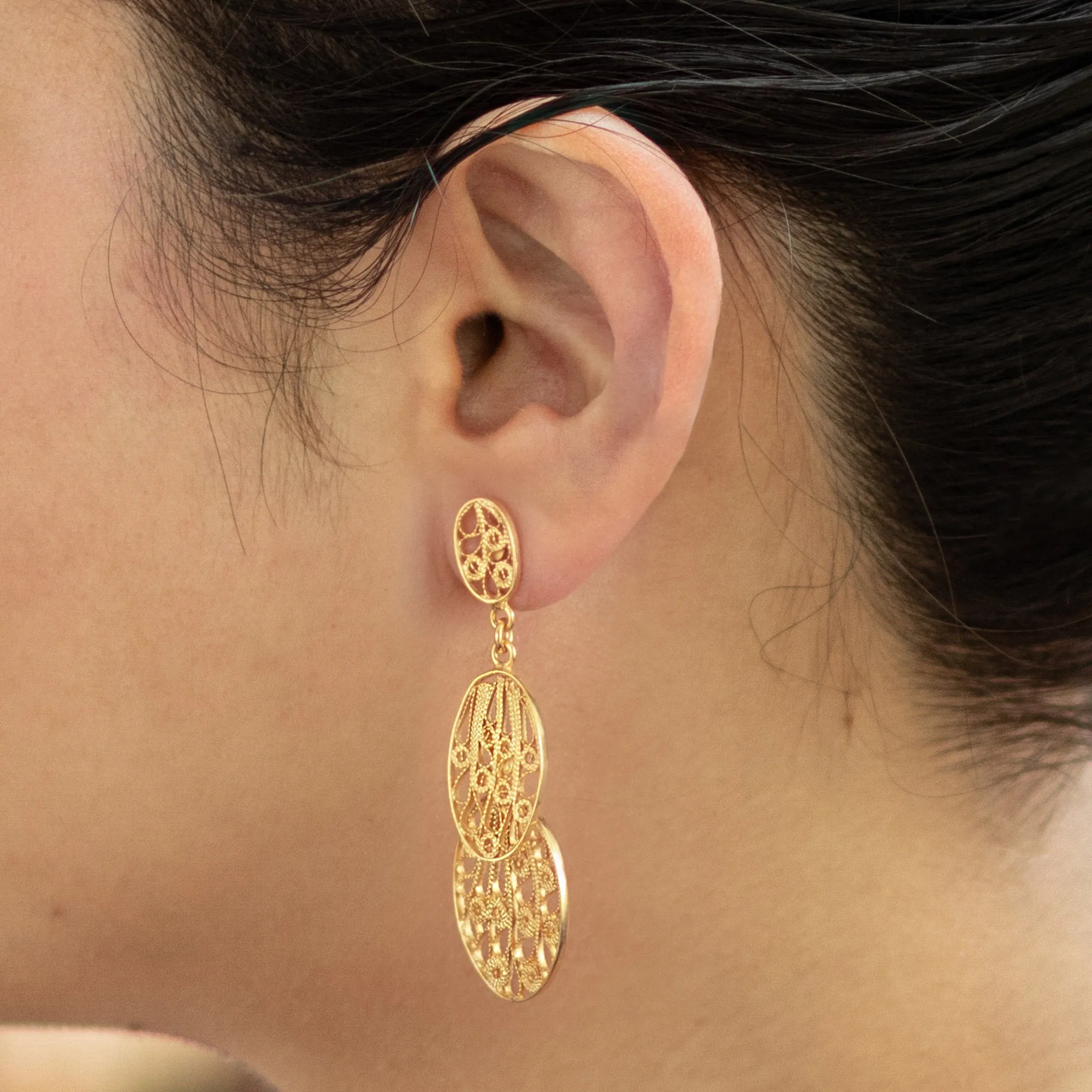 Hand Crafted 21K Gold Plated on Sterling Dangle Earrings - Filigree Beauty | NOVICA