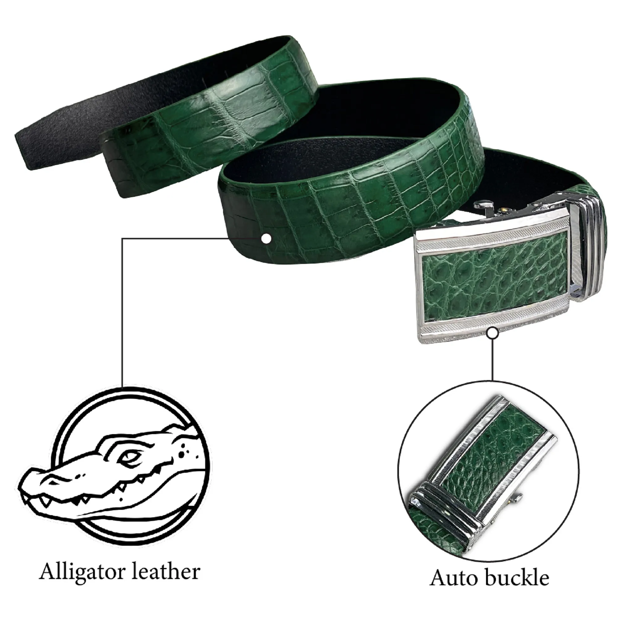 Handcrafted Green Alligator Belt Men's - Crocodile Skin Belly Belt 1.5" - Automactic Buckle - BE-GRE-08