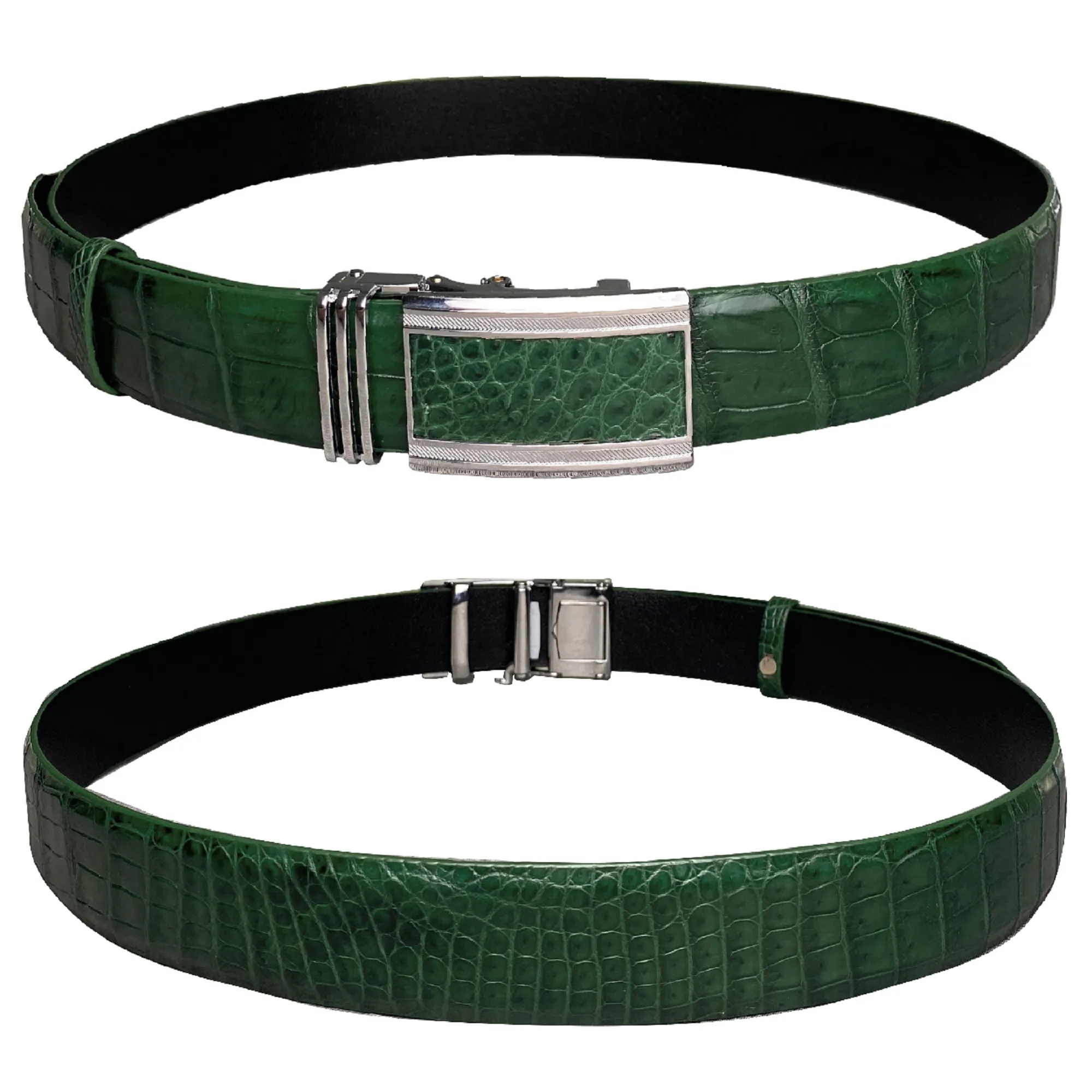 Handcrafted Green Alligator Belt Men's - Crocodile Skin Belly Belt 1.5" - Automactic Buckle - BE-GRE-08