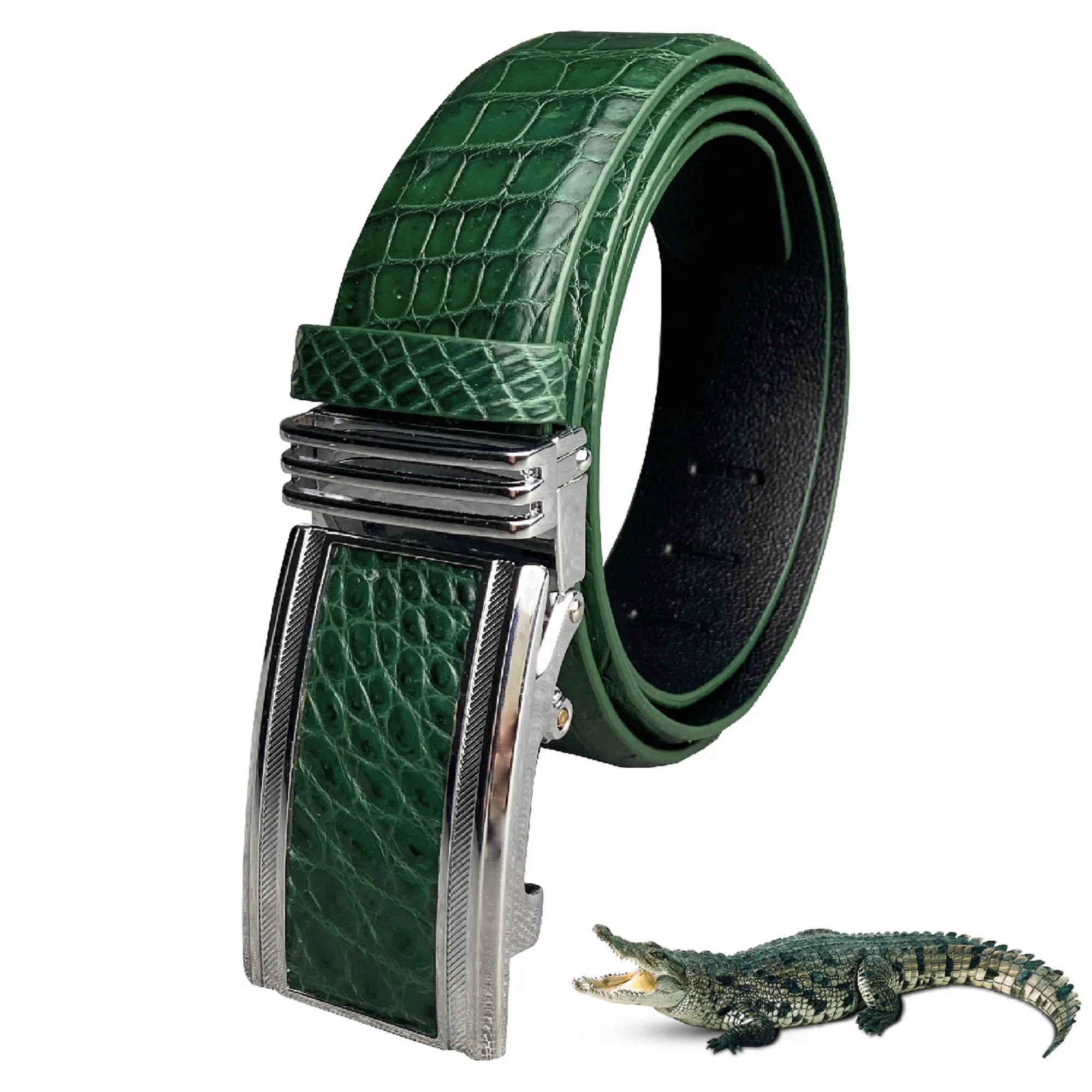 Handcrafted Green Alligator Belt Men's - Crocodile Skin Belly Belt 1.5" - Automactic Buckle - BE-GRE-08