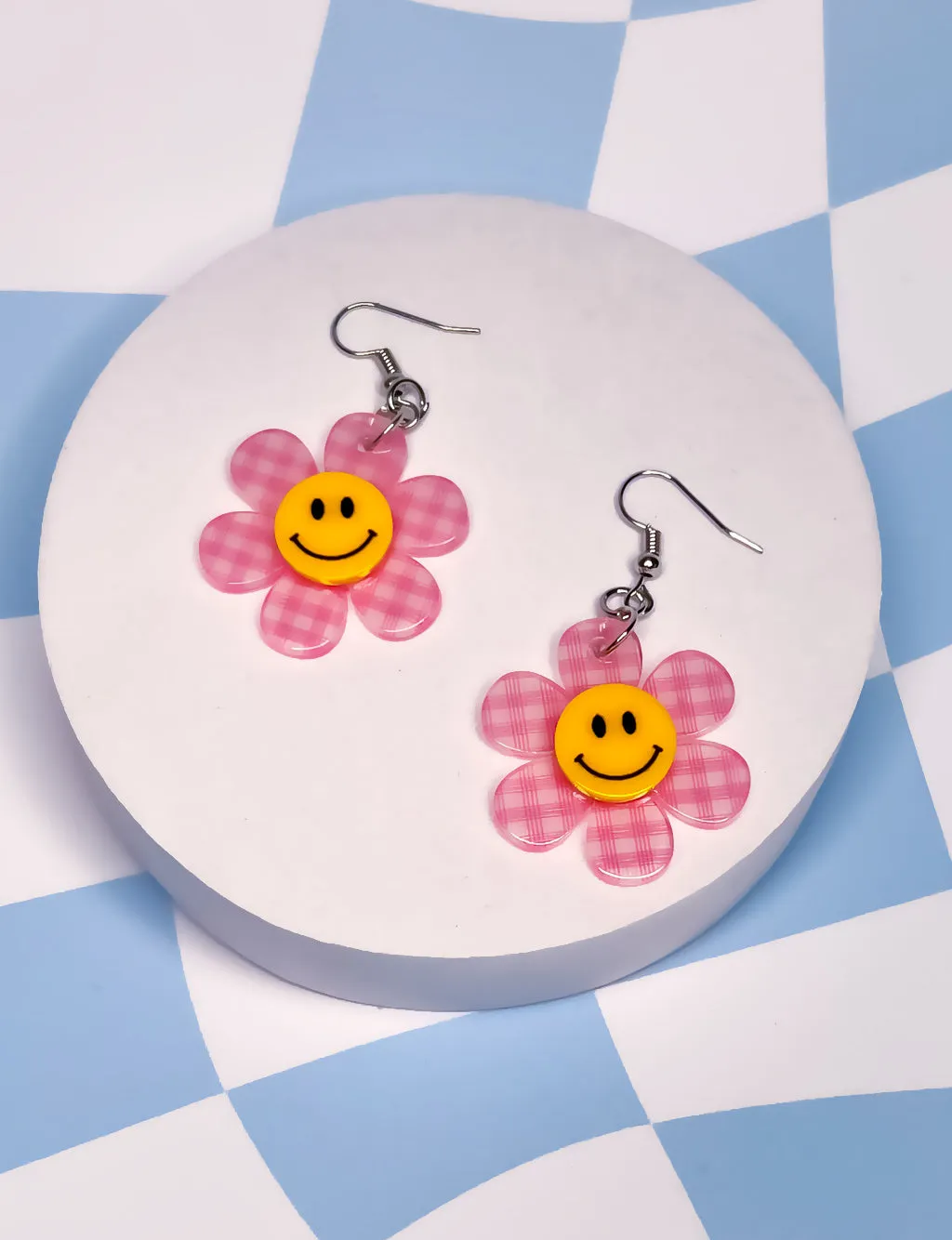 HAPPY DAISY EARRINGS - CHECKERED PINK