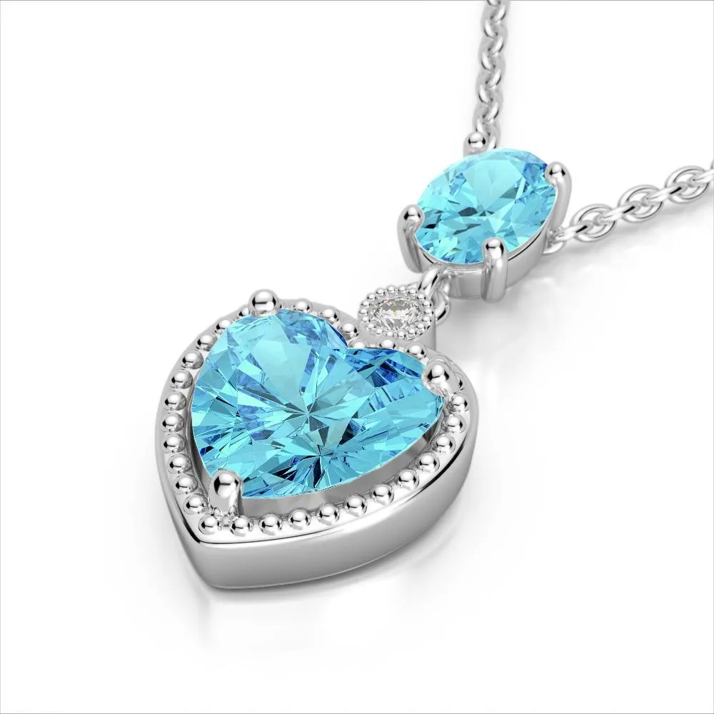 Heart Earrings and Necklace, 10K White Gold, 8CTW of Sky Blue Topaz and Diamonds