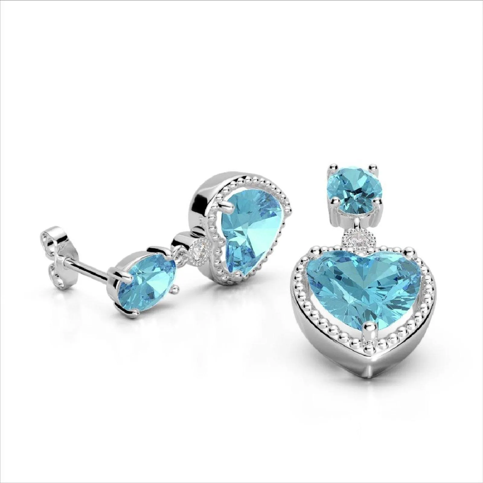 Heart Earrings and Necklace, 10K White Gold, 8CTW of Sky Blue Topaz and Diamonds