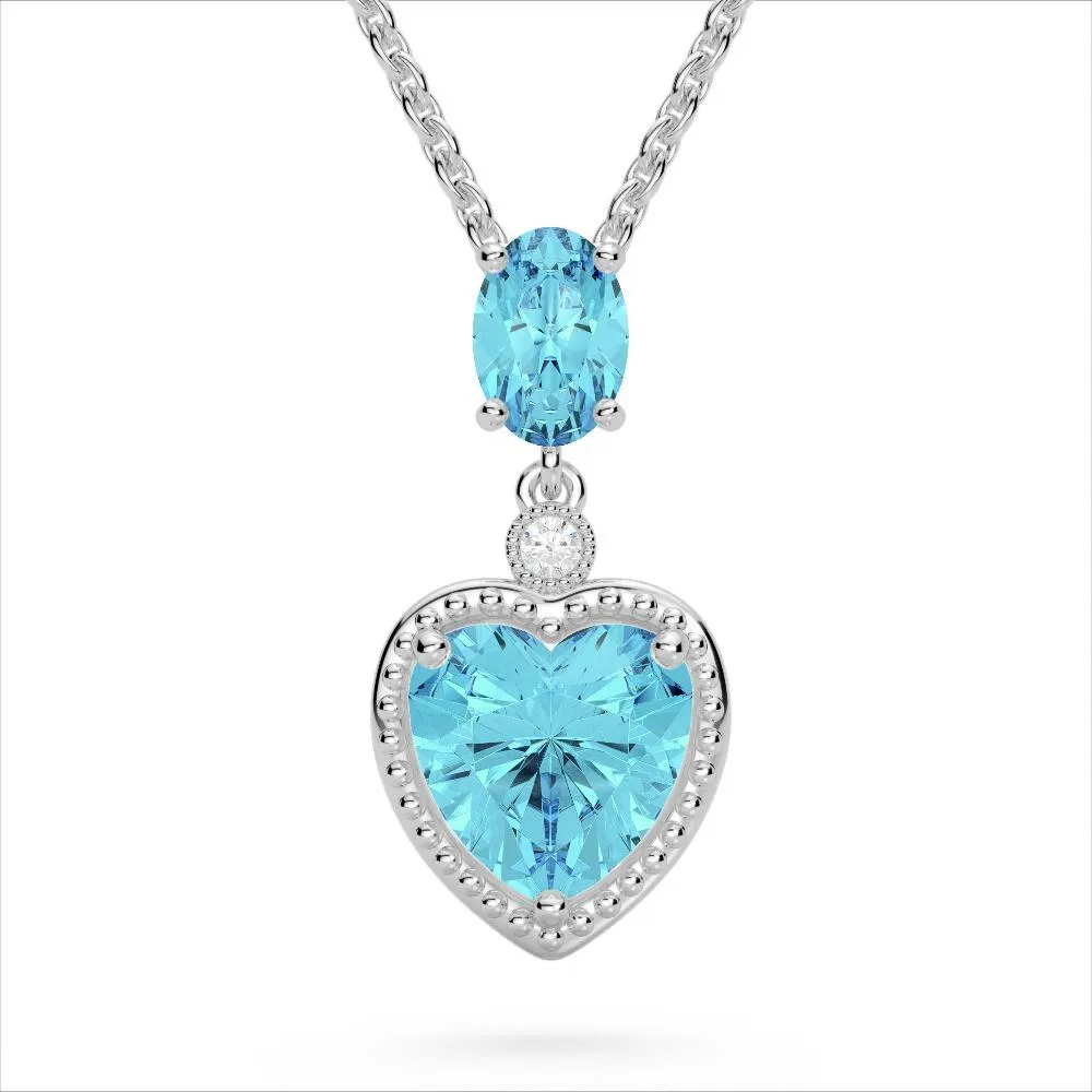 Heart Earrings and Necklace, 10K White Gold, 8CTW of Sky Blue Topaz and Diamonds