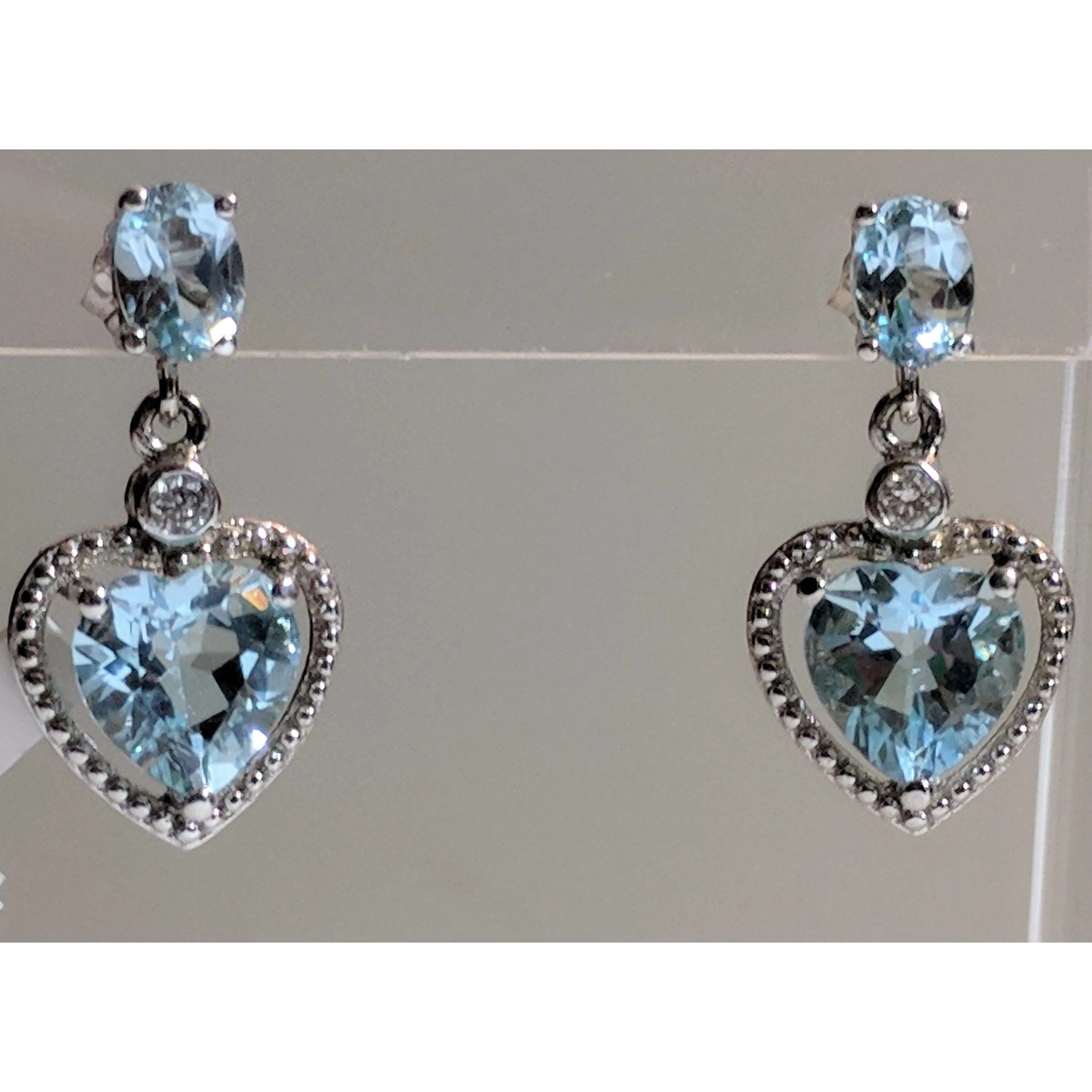 Heart Earrings and Necklace, 10K White Gold, 8CTW of Sky Blue Topaz and Diamonds