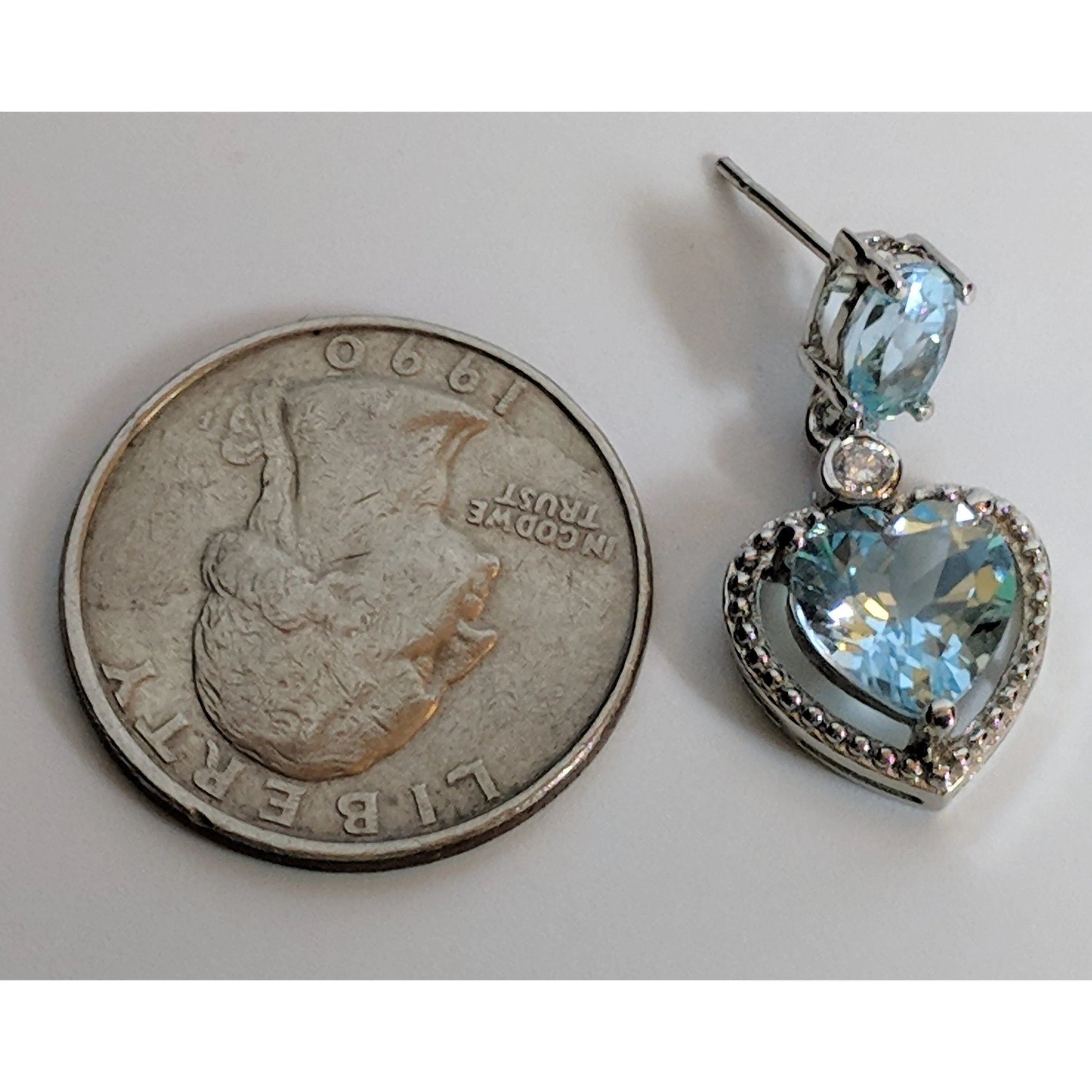 Heart Earrings and Necklace, 10K White Gold, 8CTW of Sky Blue Topaz and Diamonds