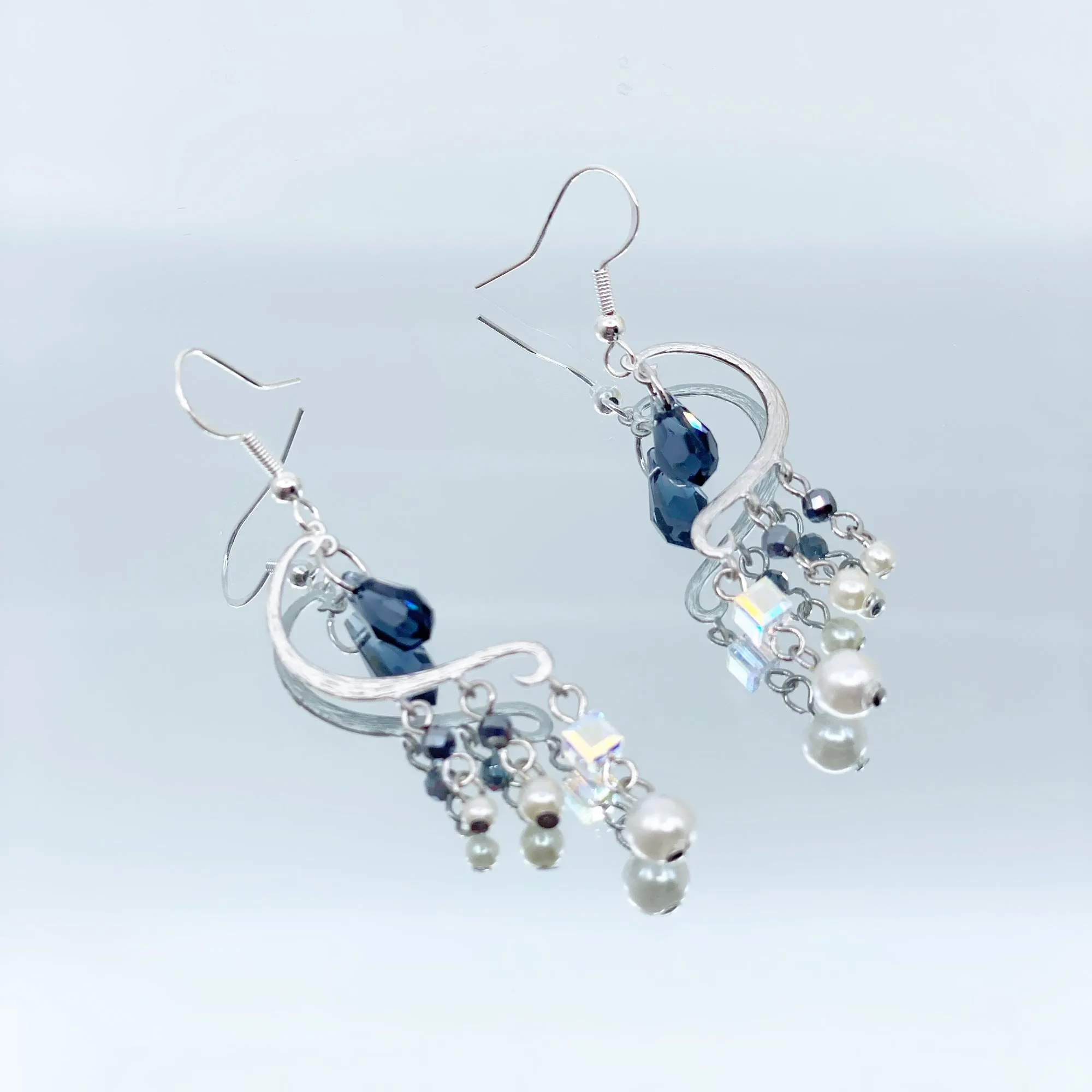 Heavenly Elegance Silver Smoky Blue Earrings