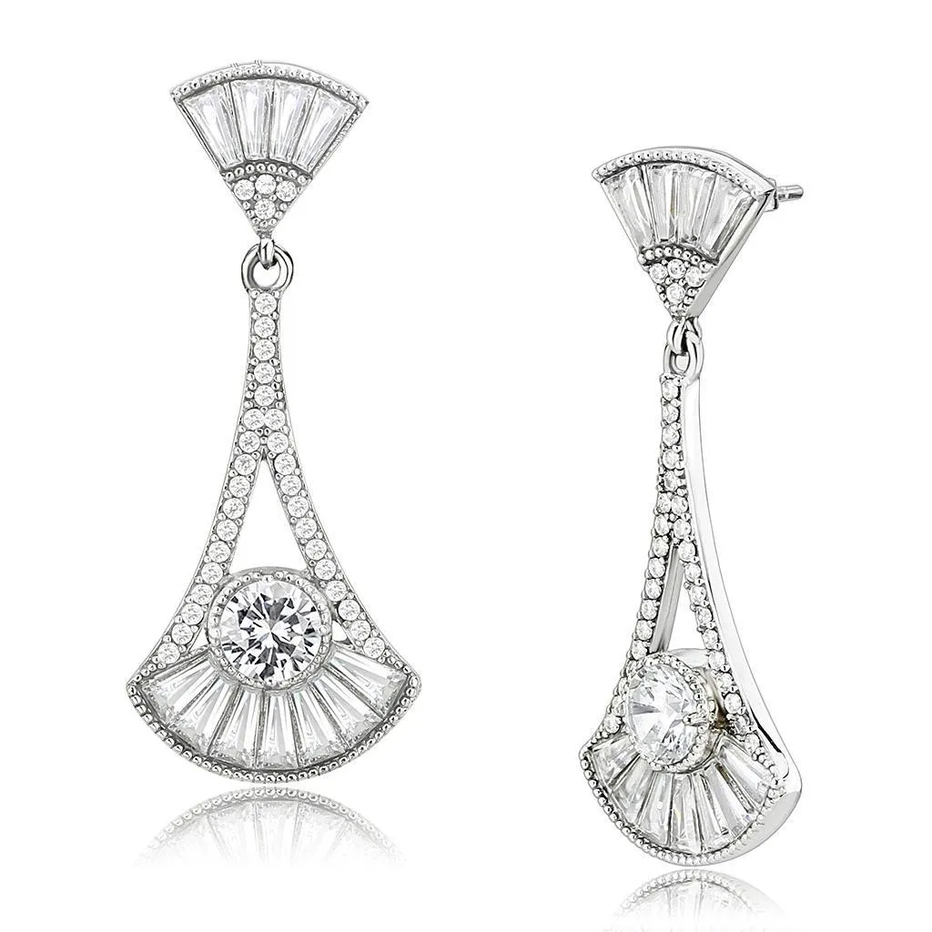 High polished (no plating) Stainless Steel Earrings with AAA Grade CZ in Clear for Women Clear Stone Color Style DA373