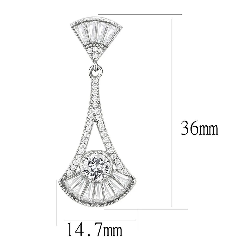 High polished (no plating) Stainless Steel Earrings with AAA Grade CZ in Clear for Women Clear Stone Color Style DA373