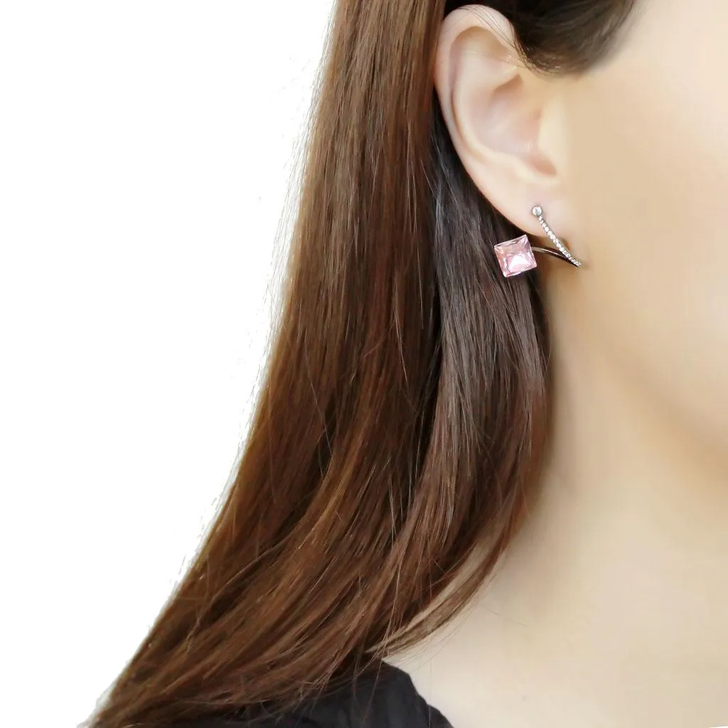 High polished (no plating) Stainless Steel Earrings with Top Grade Crystal in Light Rose for Women Light Rose Stone Color Style DA377