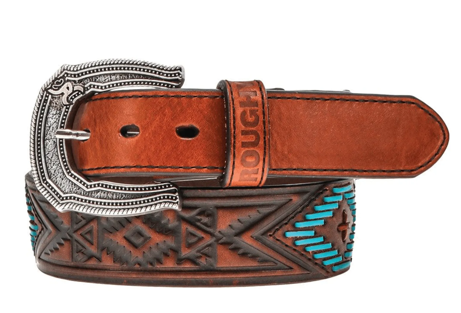 Hooey 'Choctaw' Brown Leather Black Aztec Embossed Belt RMBLT015