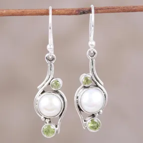 India Style Pearls and Peridot Earrings - Sweet Dreams | NOVICA