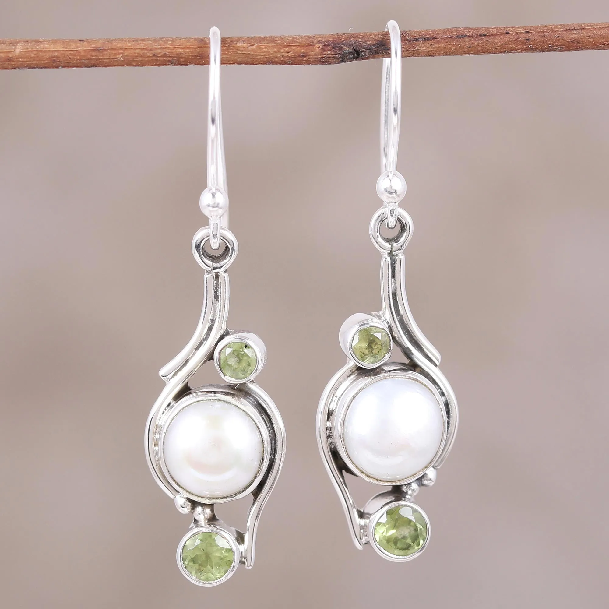 India Style Pearls and Peridot Earrings - Sweet Dreams | NOVICA