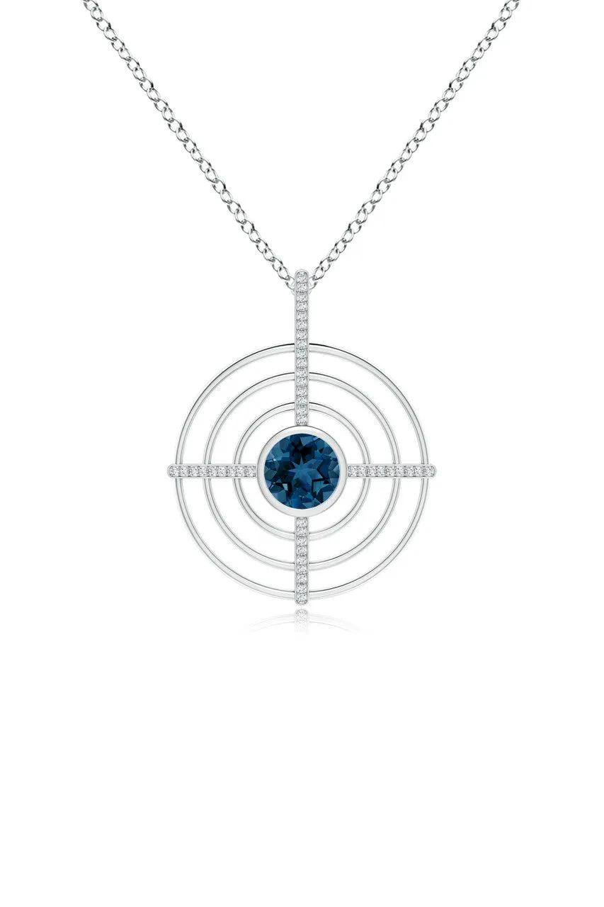 Infinity Concentric Circle 14K Gold and London Blue Topaz Pendant Necklace