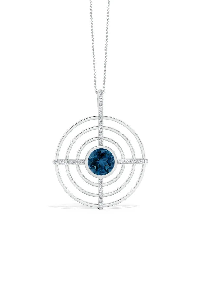 Infinity Concentric Circle 14K Gold and London Blue Topaz Pendant Necklace