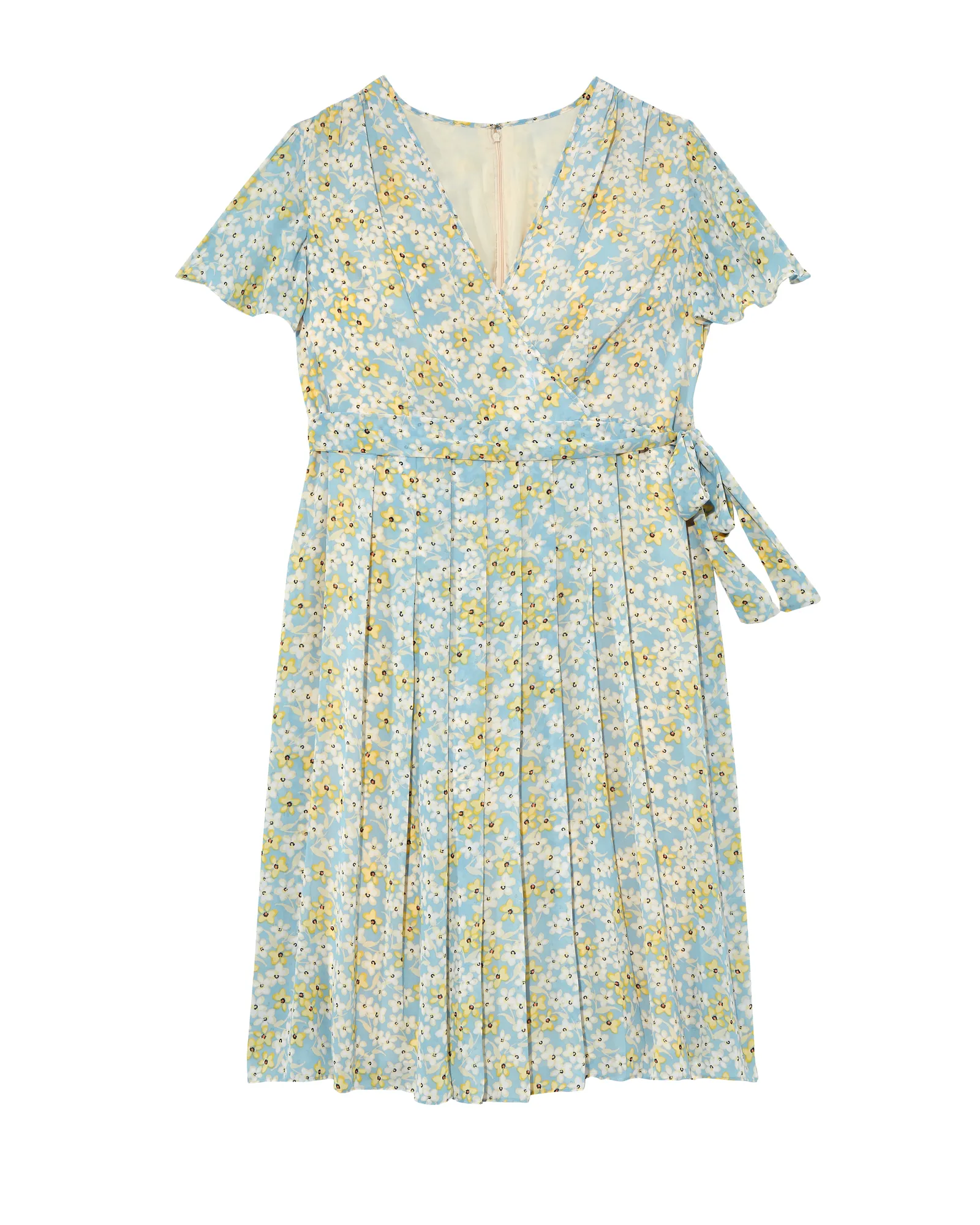 Irving Short Sleeve Pleated Dress | Light Blue / Yellow