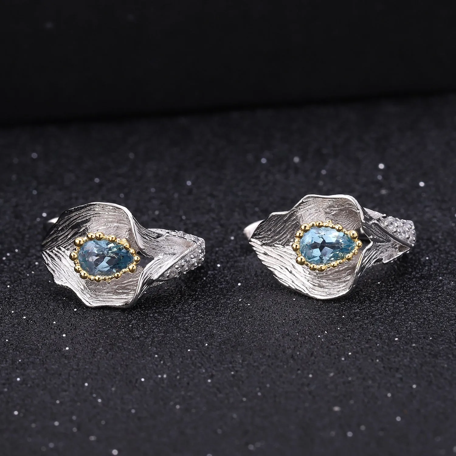 Italian Craft Vintage Desig Inlaid Natural Topaz Flower Silver Studs Earrings for Women