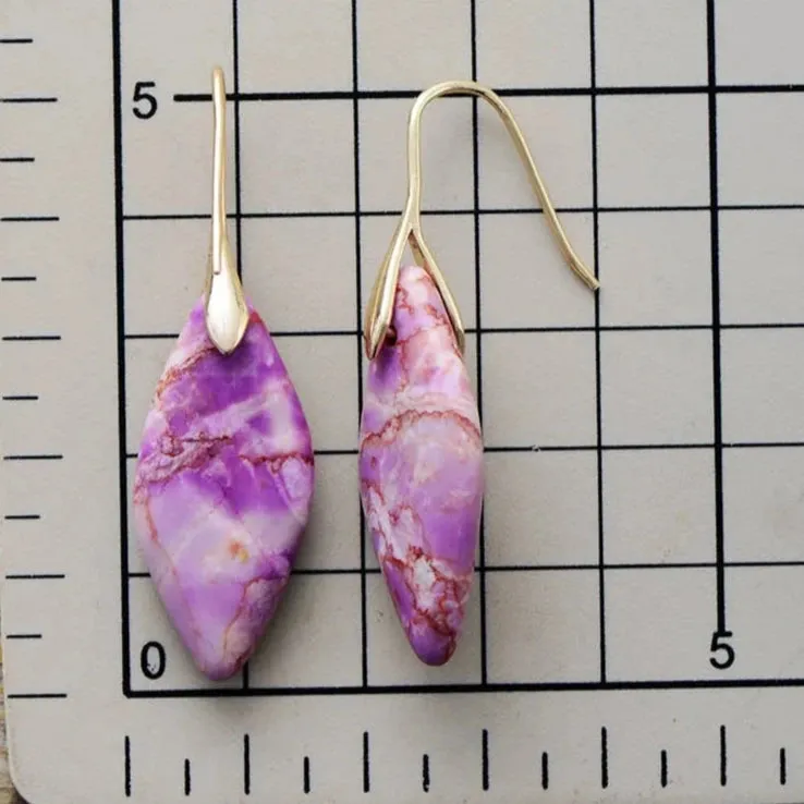 'Jasper' Leaf Silver Dangle Earrings - blue