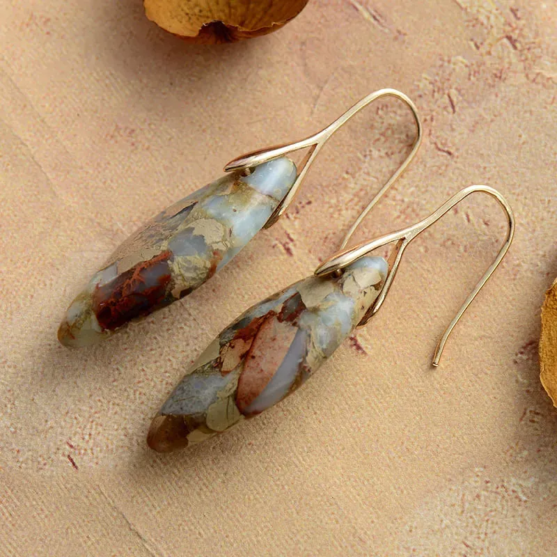 'Jasper' Leaf Silver Dangle Earrings - blue