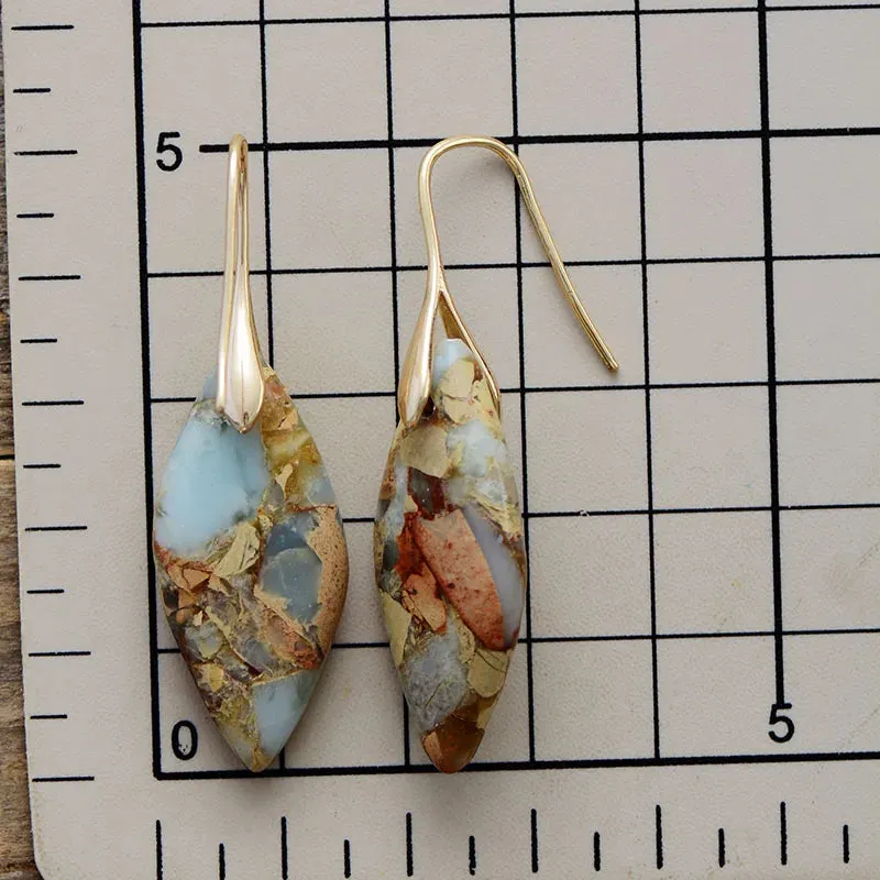 'Jasper' Leaf Silver Dangle Earrings - blue