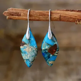 'Jasper' Leaf Silver Dangle Earrings - blue