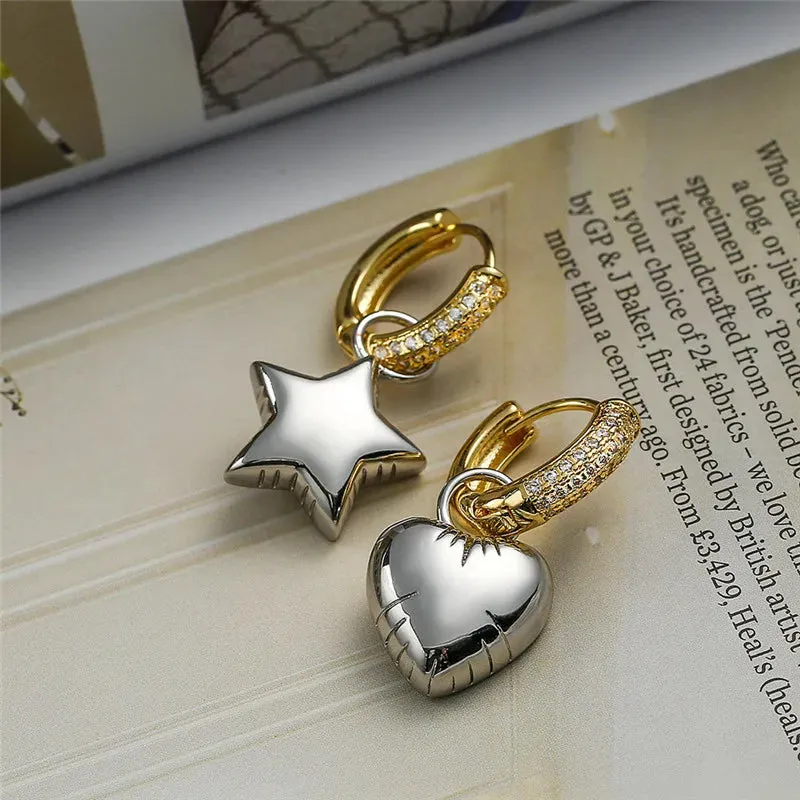 JC - ashion Stud Earrings: Asymmetric crystal pendants in European-American style for women