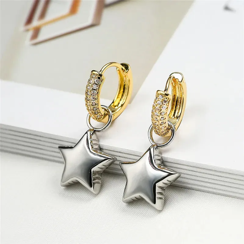 JC - ashion Stud Earrings: Asymmetric crystal pendants in European-American style for women