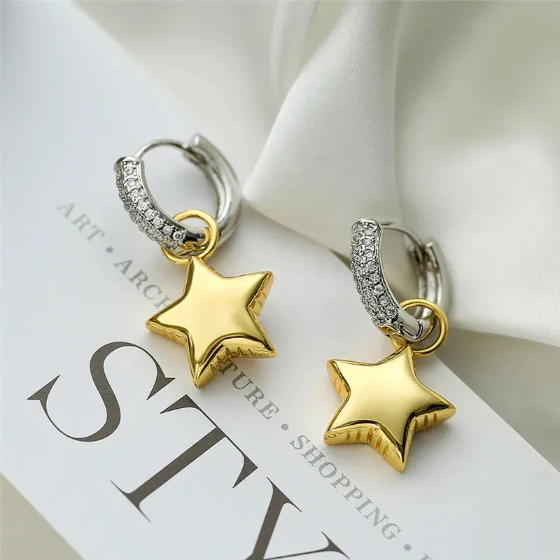 JC - ashion Stud Earrings: Asymmetric crystal pendants in European-American style for women