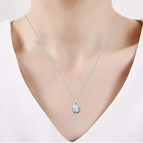 Jewelili Sterling Silver With Round White Topaz Pendant Necklaces, 18" Cable Chain