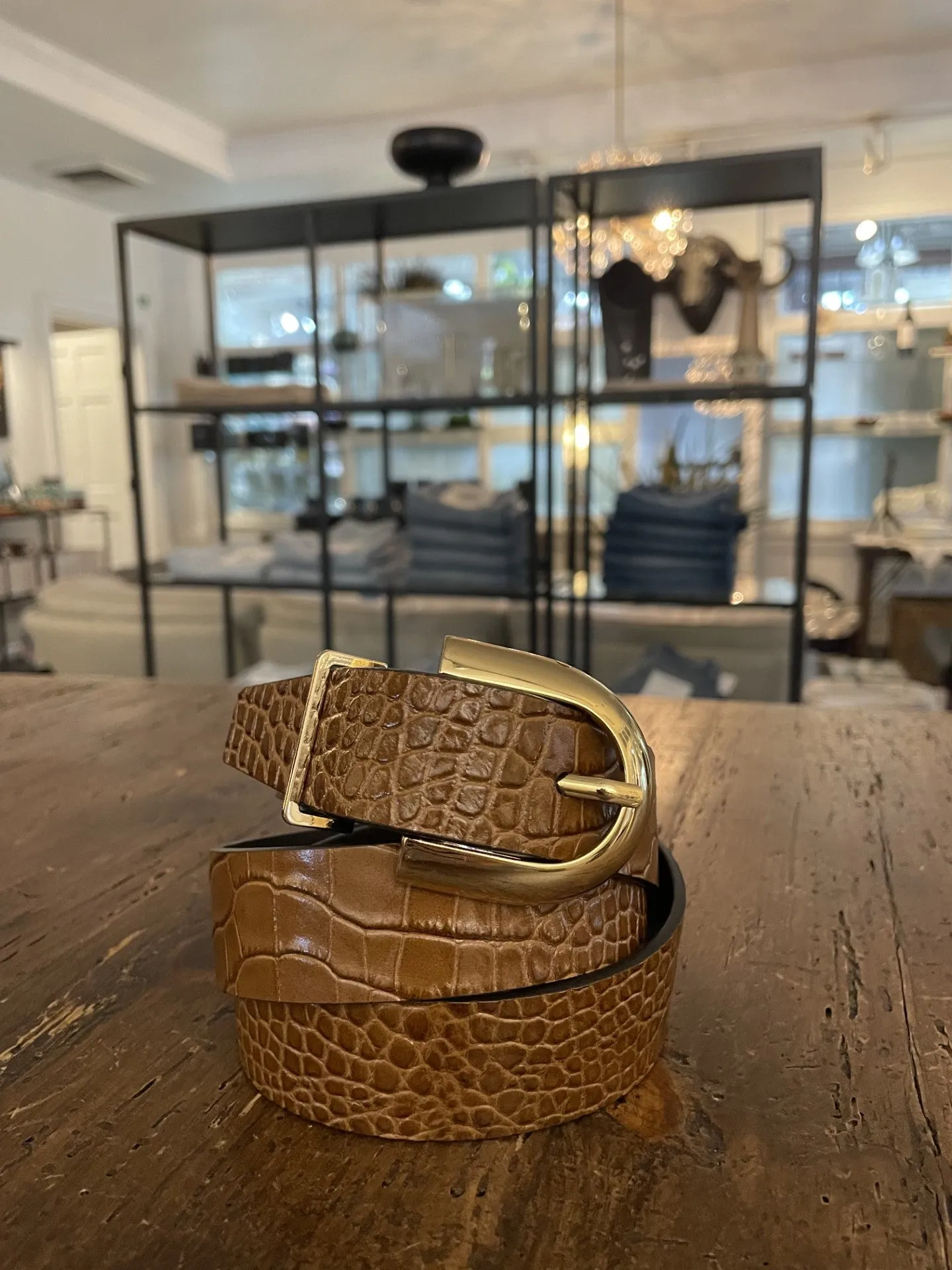 Kallmeyer Wide Leather Belt Chestnut Crocodile