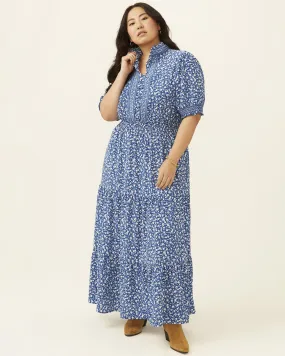 Katie Cottagecore Smocked Waist Maxi Dress | Royal Blue / White