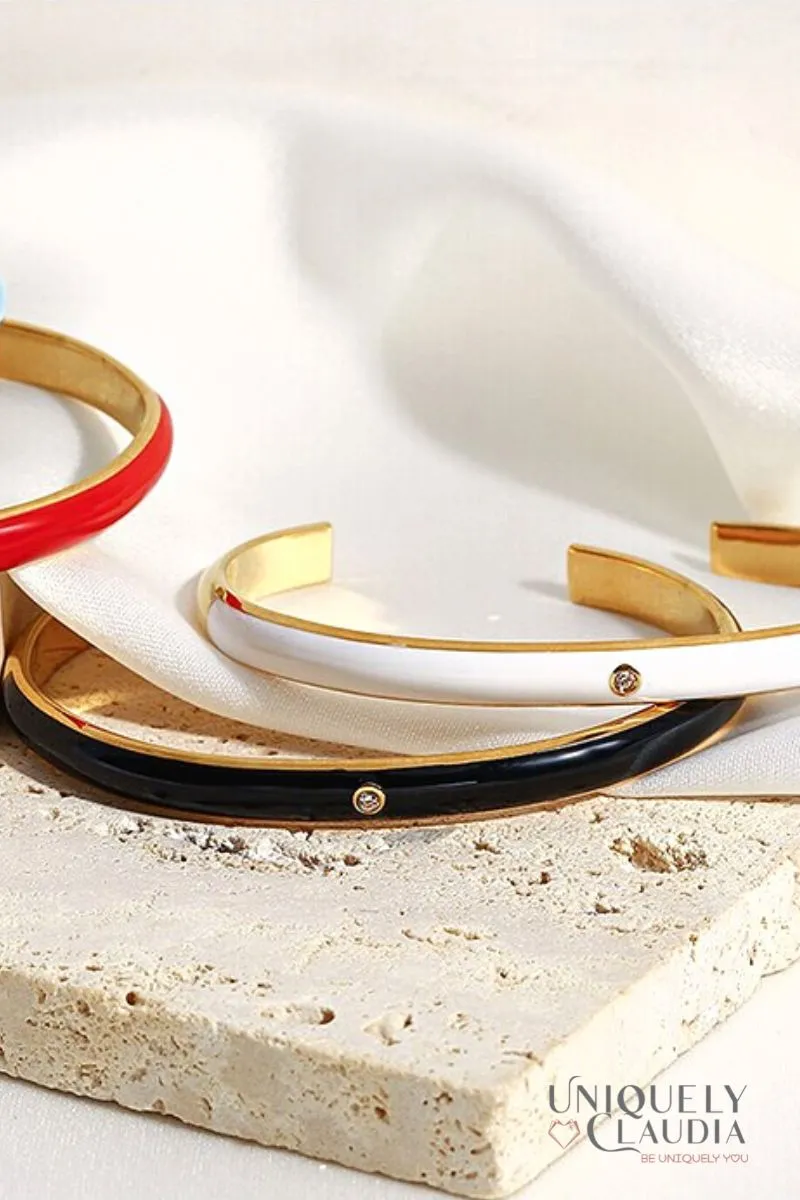 Kira Stainless Steel and Enamel Stacking Cuff Bracelet