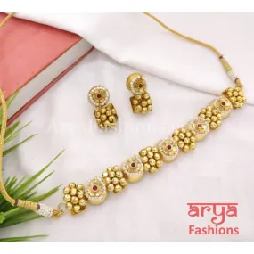 Kundan Golden Beads Choker Necklace/ Rajwadi Kundan Choker