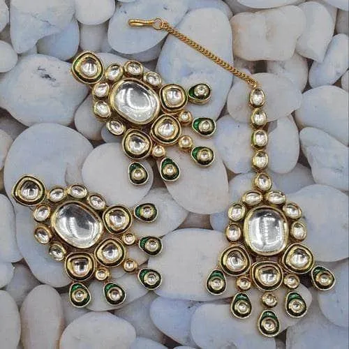 Kundan Meena Teeka Earring Set