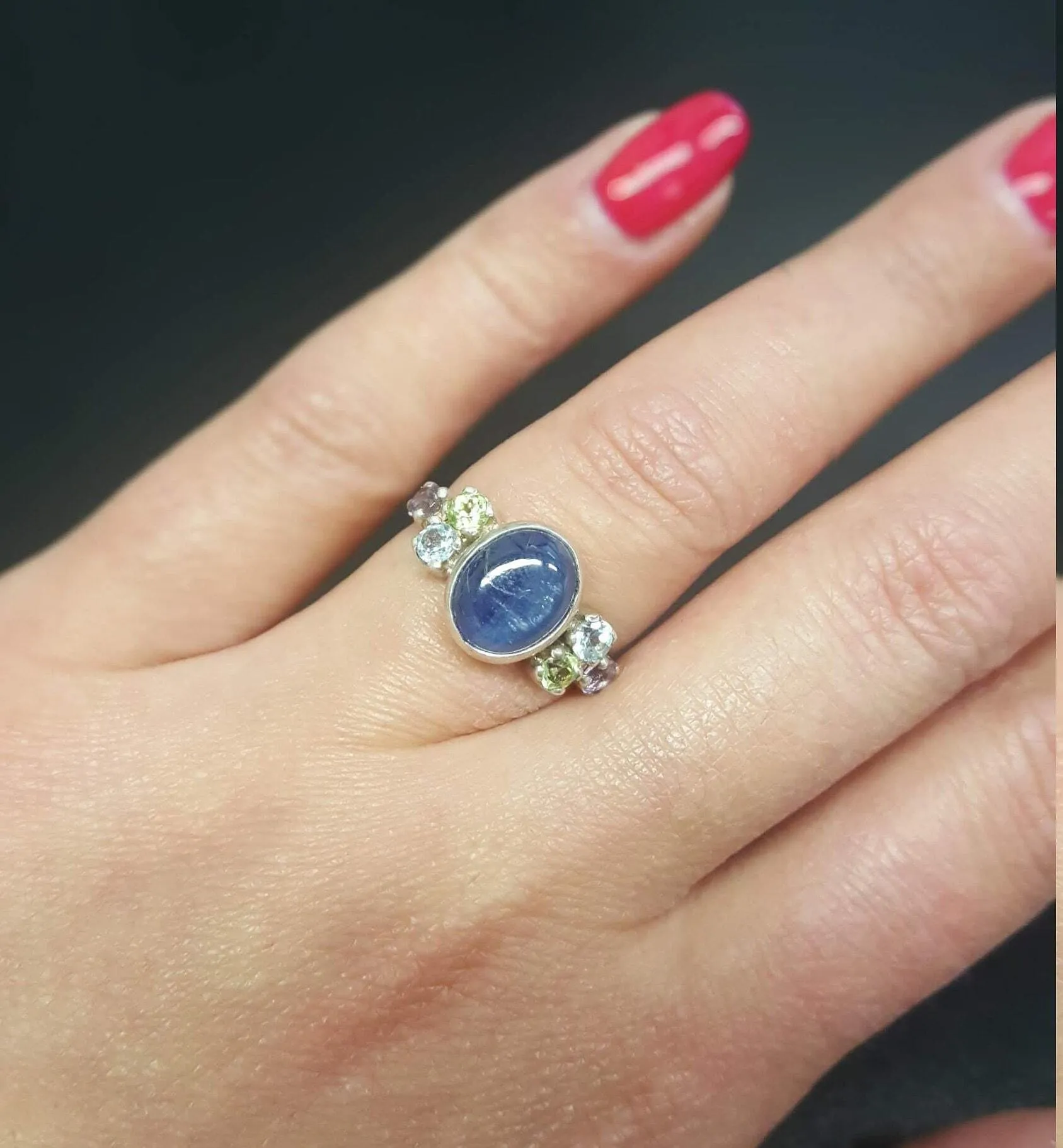 Kyanite Ring - Blue Oval Ring - Vintage Cocktail Ring