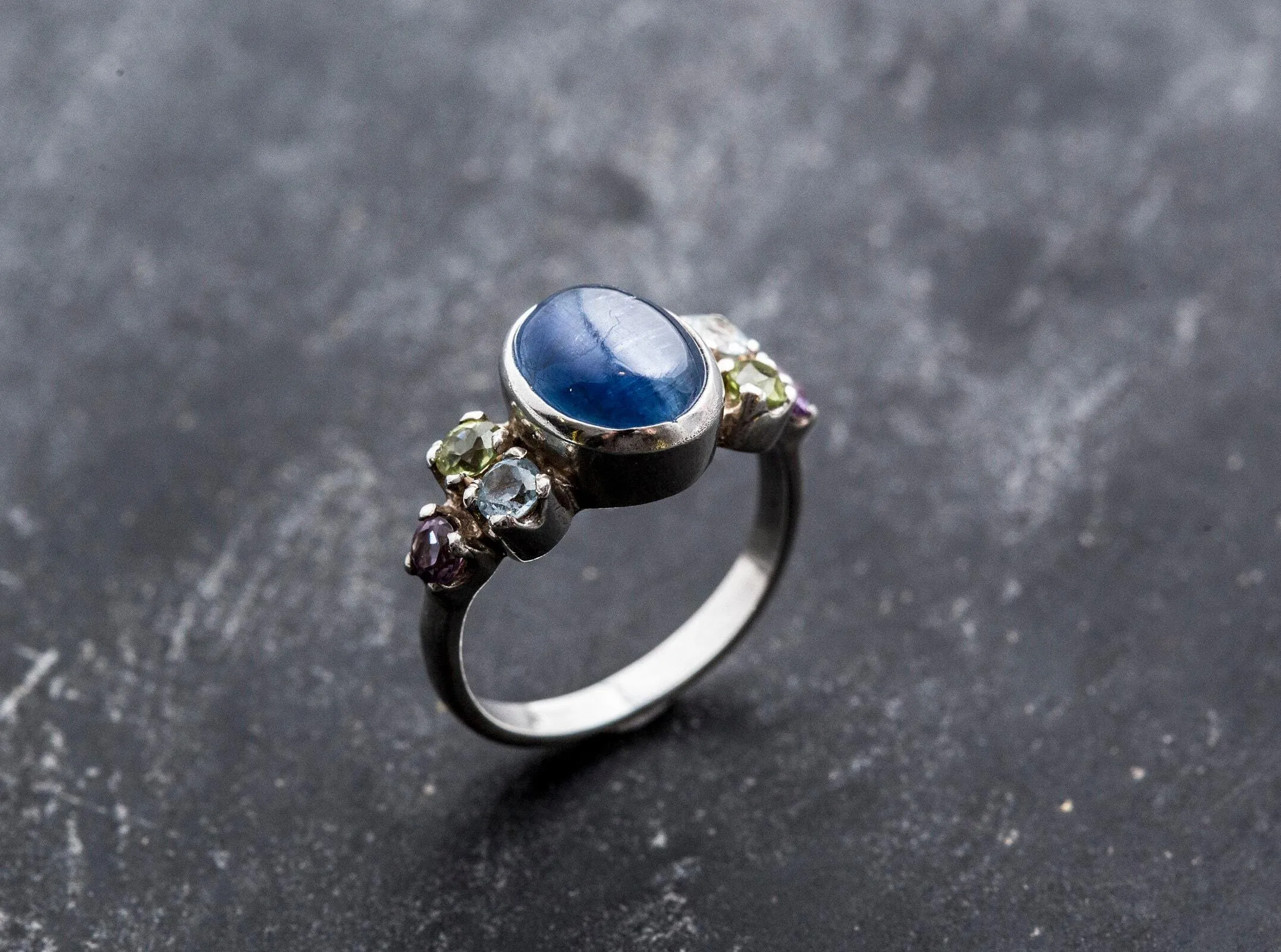 Kyanite Ring - Blue Oval Ring - Vintage Cocktail Ring