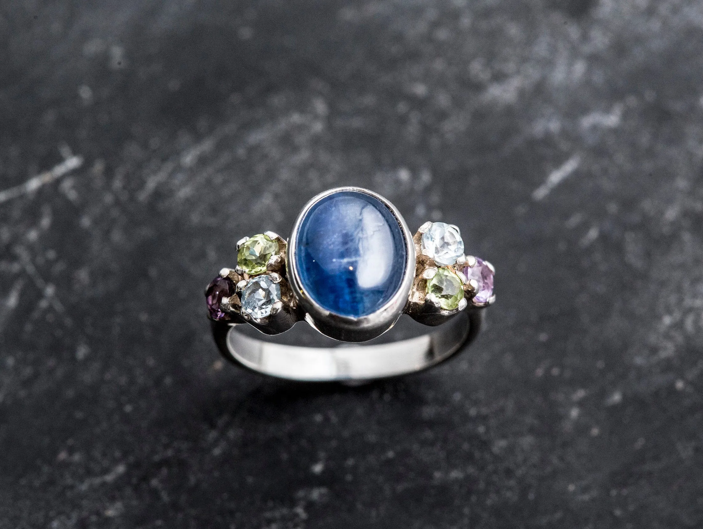 Kyanite Ring - Blue Oval Ring - Vintage Cocktail Ring