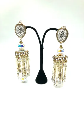 Larry Vrba Massive Rhinestone and Pearl Chandelier Earrings