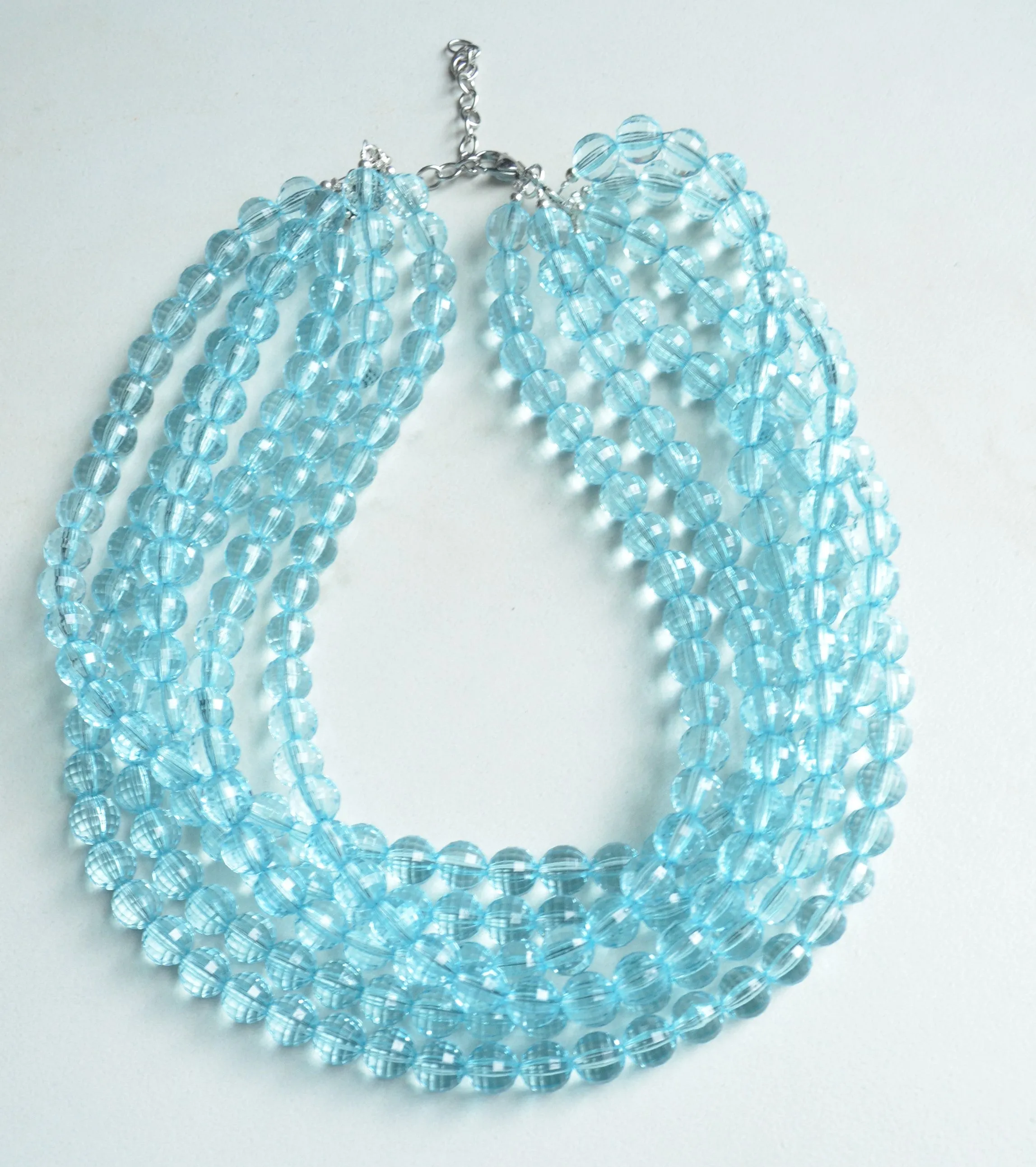 Light Blue Faceted Acrylic Beaded Multi Strand Statement Necklace - Angelina