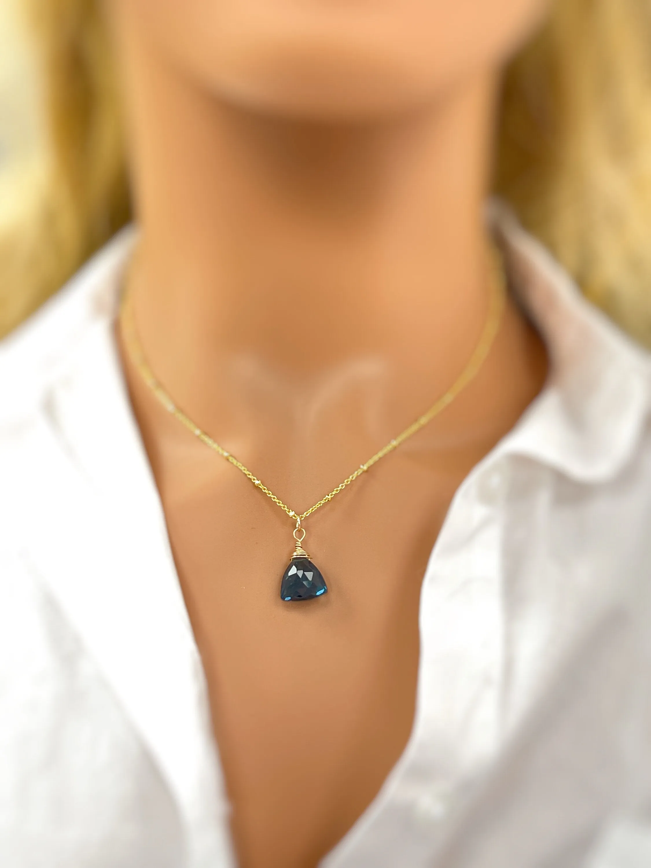 London Blue Topaz Quartz Necklace Gold, Silver, Rose Gold