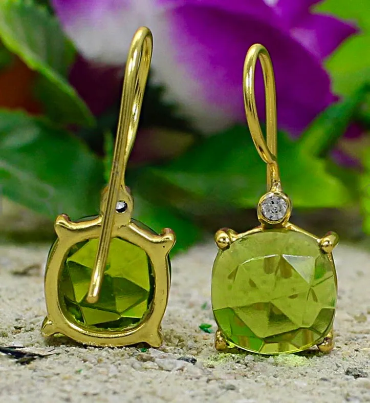 Lovely Green Peridot Pave Gemstone Dangle Earrings 1.0”