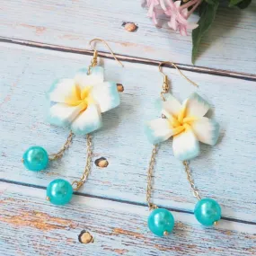 Lucky Plumeria Aqua Drop Earrings