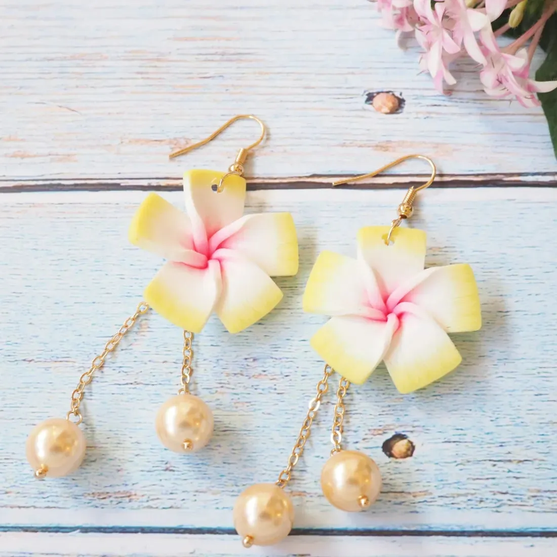 Lucky Plumeria Yellow Drop Earrings