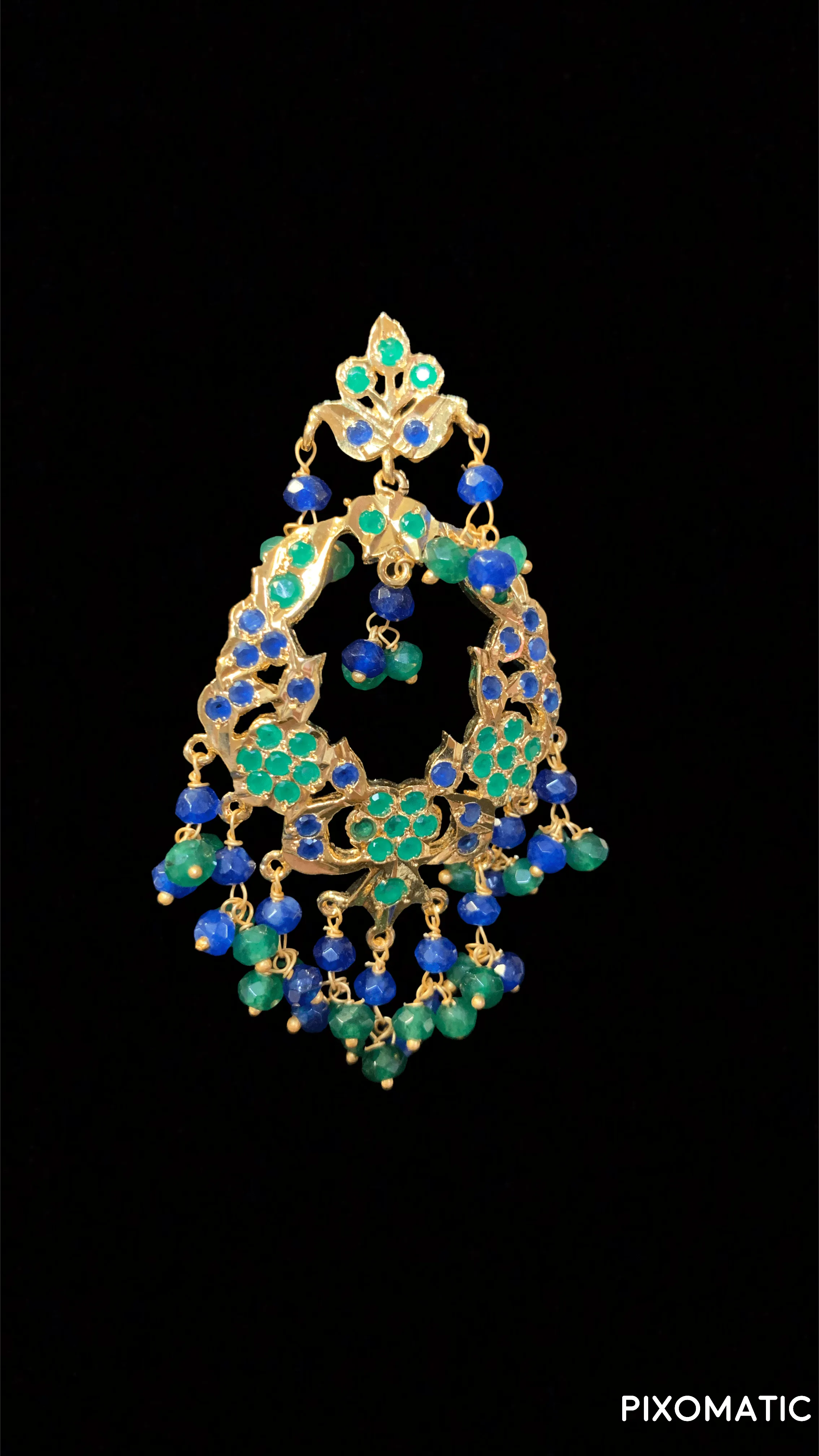 Madhuri earrings DER14 (blue green ) (SHIPS IN 4 WEEKS )