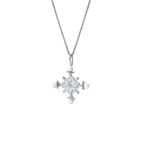 Madrid Small Cross Pendant Silver - Blue Topaz & Pearl