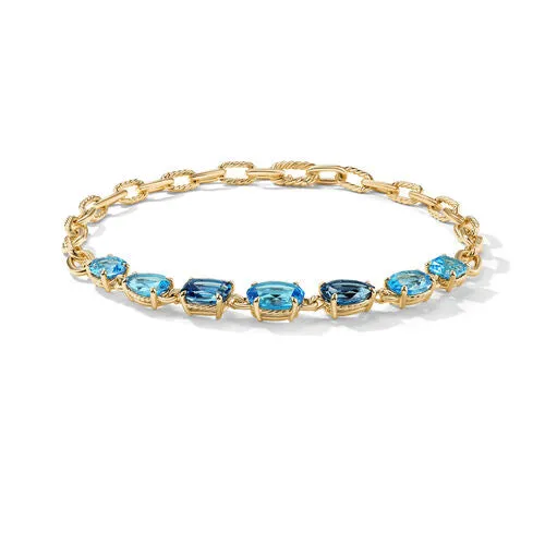 Marbella Chain Necklace in 18K Yellow Gold with Blue Topaz and Hampton Blue Topaz, 8.5mm