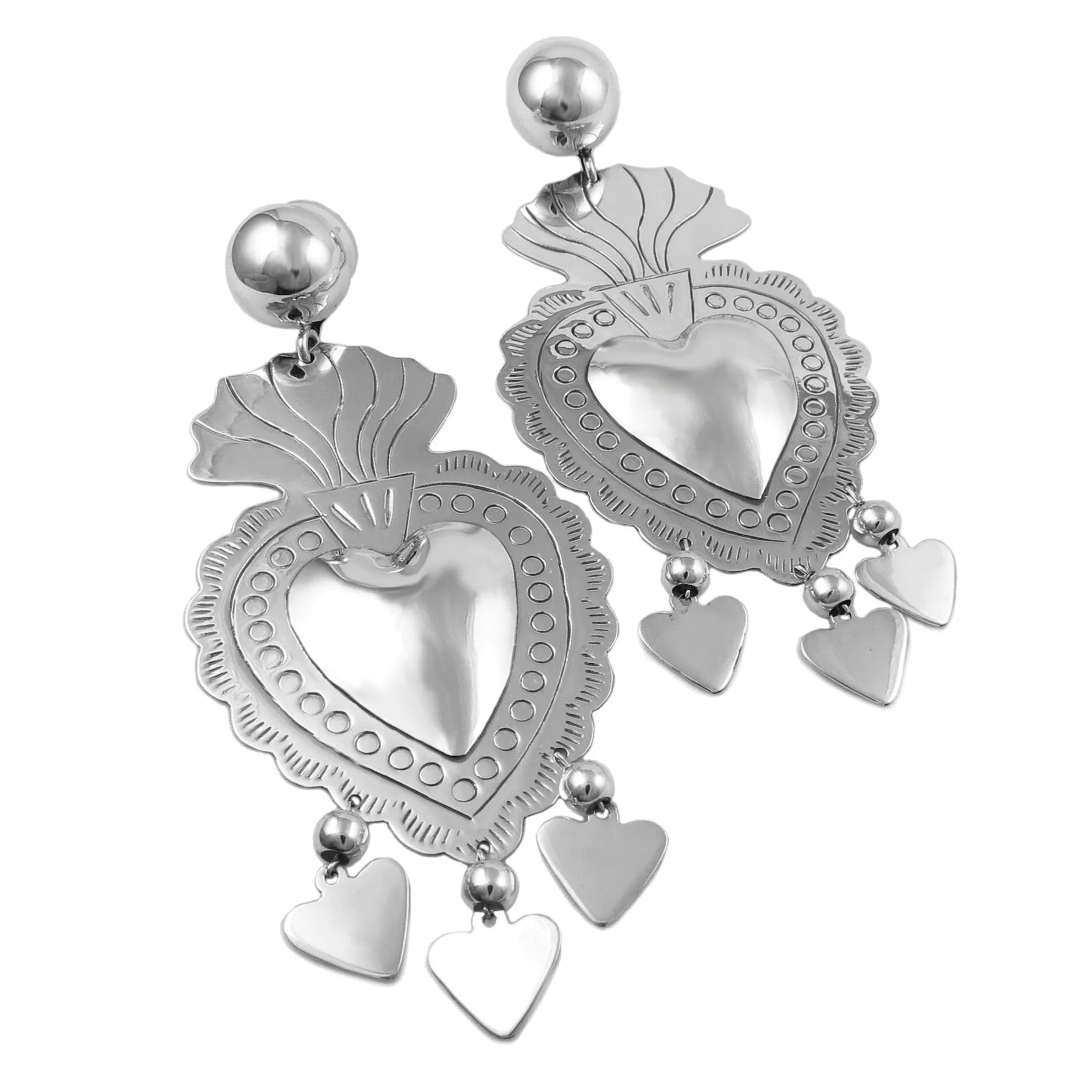 Maria Belen Gypsy Love Heart Sterling Silver Chandelier Earrings