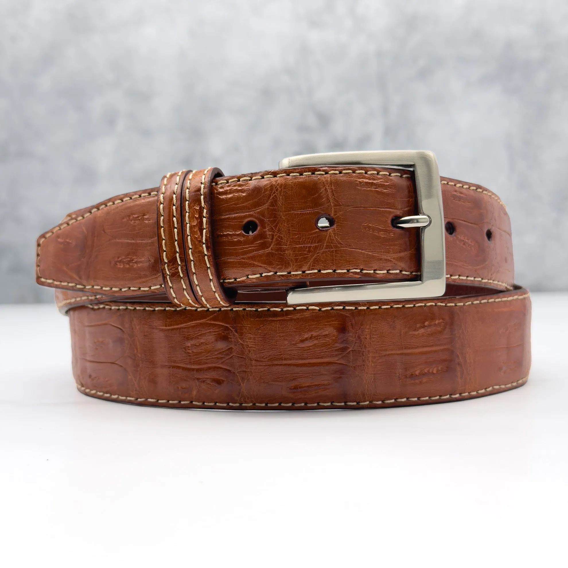 Matte Caiman Tail Belt: Cognac